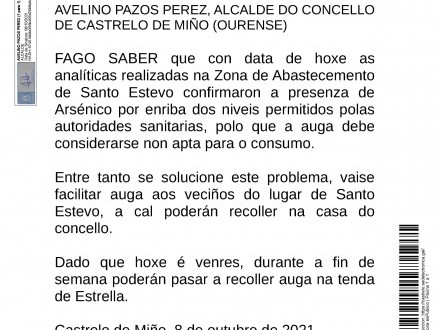 ricións de consumo de auga na ZA Santo Estevo