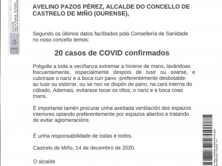 NOTA INFORMATIVA: 20 CASOS DE COVID CONFIRMADOS