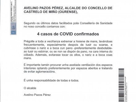NOTA INFORMATIVA: 4 casos de COVID confirmados