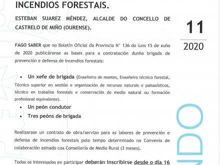 BANDO 15: CONTRATACIN DE 5 TRABAJADORES PARA LA PREVENCIN Y DEFENSA DE INCENDIOS FORESTALES