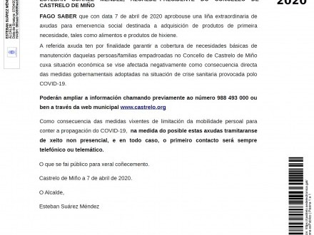 BANDO 8/2020: AXUDAS DE EMERXENCIA SOCIAL COVID-19