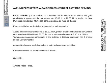 Escuela de gaita, pandereta y canto