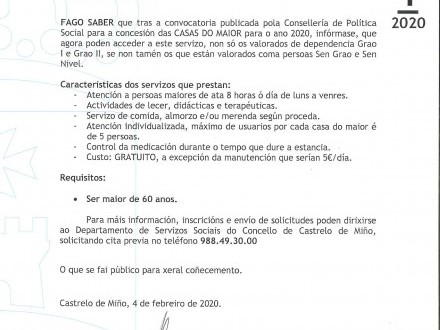 Bando 1/2020: Casas del Mayor Nueva Ordenanza (Vide y Paradela)