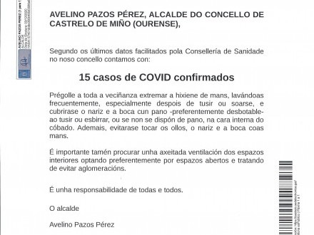 NOTA INFORMATIVA: 15 CASOS DE COVID CONFIRMADOS