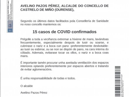NOTA INFORMATIVA: Mantenemos los 15 casos de COVID confirmados