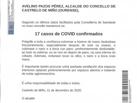 NOTA INFORMATIVA: Mantenemos los 17 casos de COVID confirmados