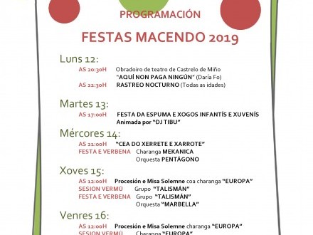 PROGRAMACIN DE FIESTA EN MACENDO 2019 (CASTRELO DE MIO)